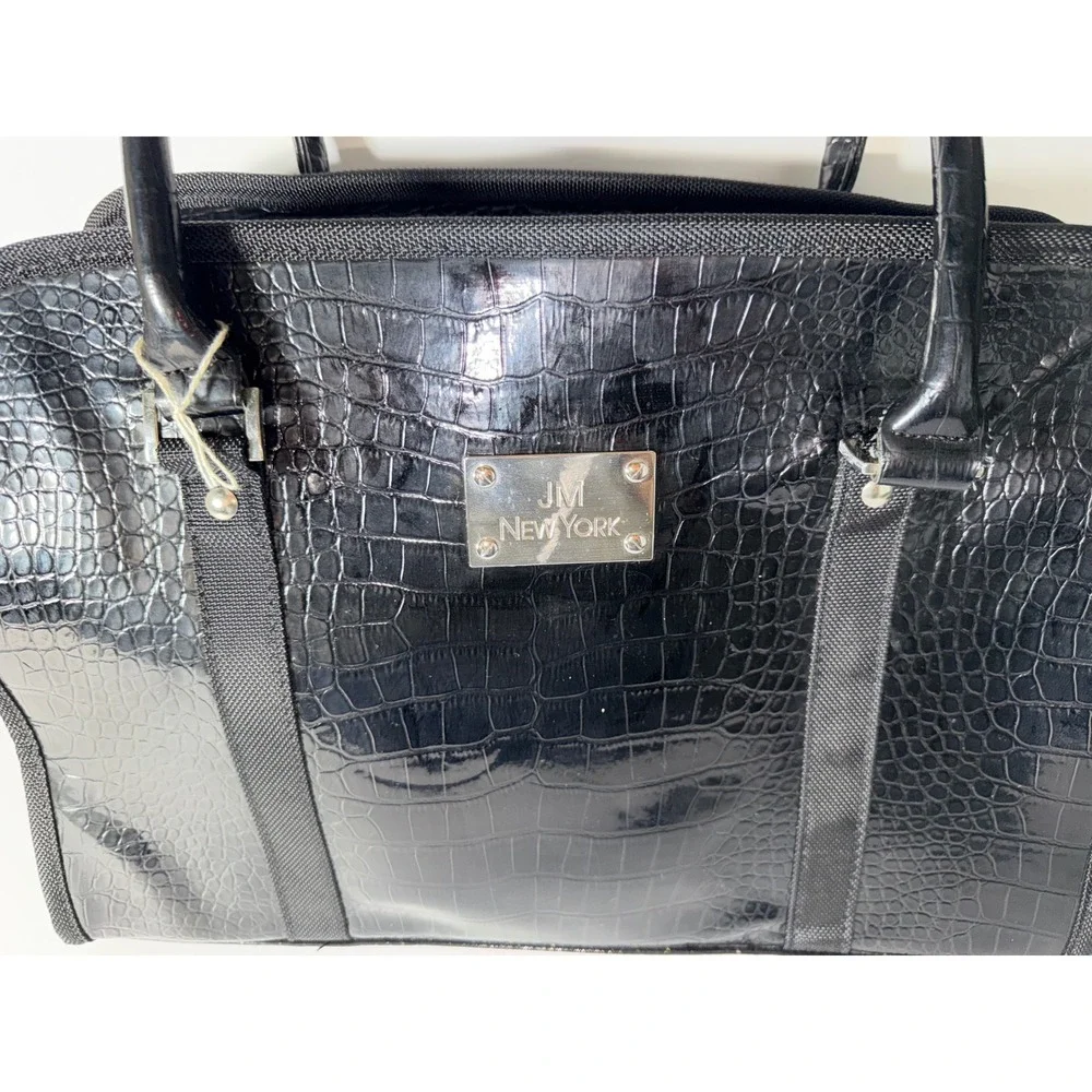 JM New York Black Croc Embossed Laptop Bag Briefcase Professional Travel Tote
